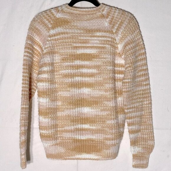 Handmade Tan Pink White Knit Crew Neck Sweater S - Picture 10 of 11